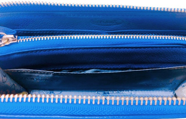 牛革ストライプ長財布（ブルー）