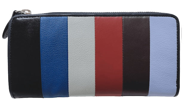 牛革ストライプ長財布（ネイビー）