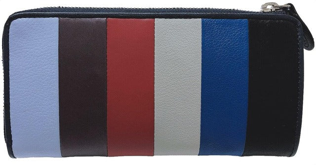 牛革ストライプ長財布（ネイビー）