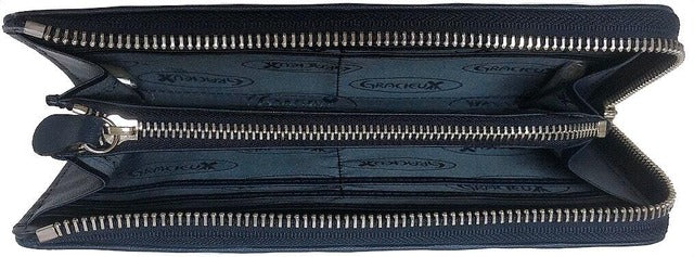 牛革ストライプ長財布（ネイビー）