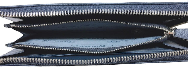 牛革ストライプ長財布（ネイビー）