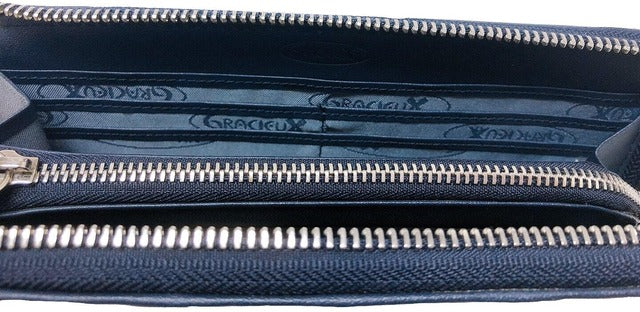 牛革ストライプ長財布（ネイビー）