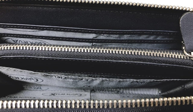 牛革ストライプ長財布（ネイビー）