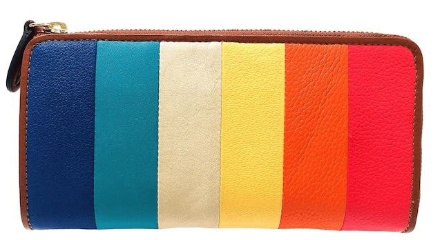 牛革ストライプ長財布（キャメル）