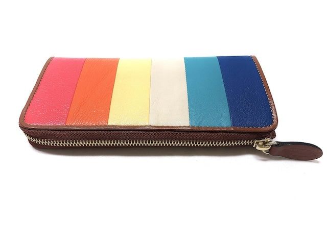 牛革ストライプ長財布（キャメル）