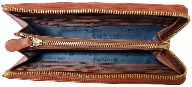 牛革ストライプ長財布（キャメル）