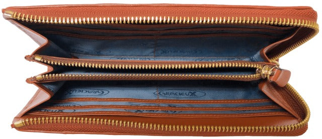 牛革ストライプ長財布（キャメル）