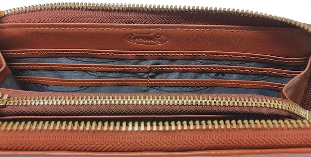 牛革ストライプ長財布（キャメル）