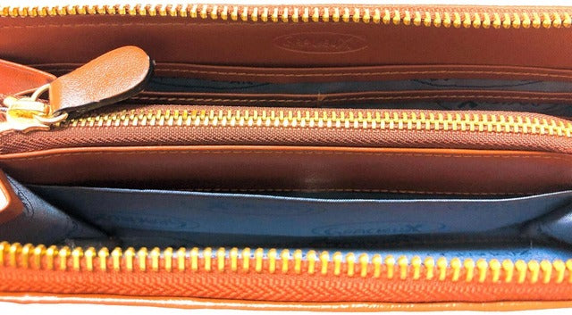 牛革ストライプ長財布（キャメル）