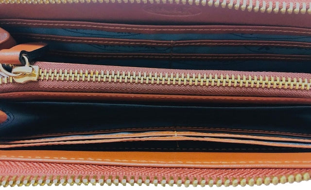 牛革ストライプ長財布（キャメル）