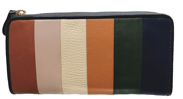 牛革ストライプ長財布（カーキ）