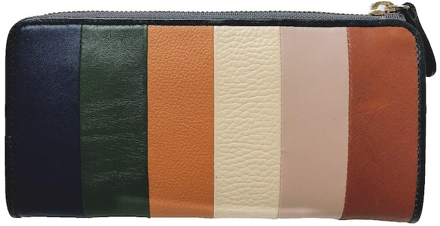 牛革ストライプ長財布（カーキ）