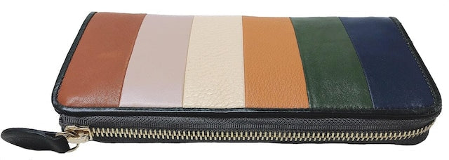 牛革ストライプ長財布（カーキ）