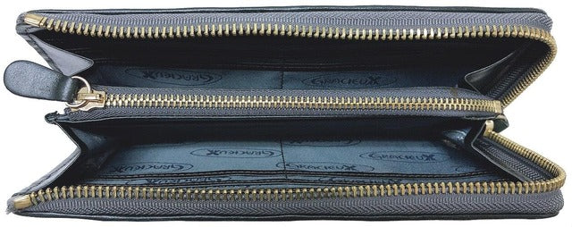 牛革ストライプ長財布（カーキ）