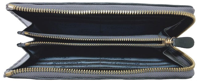 牛革ストライプ長財布（カーキ）