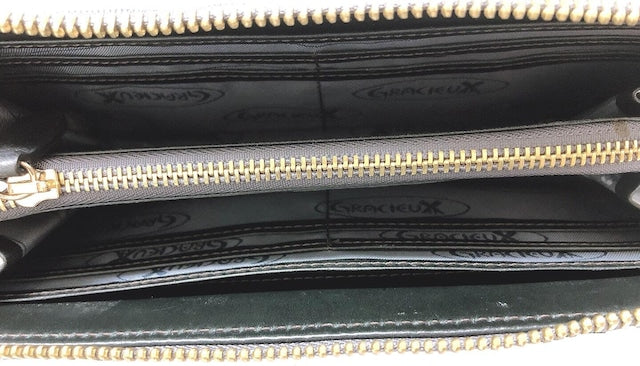 牛革ストライプ長財布（カーキ）