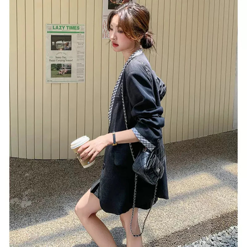 チェックデザイングレージャケット×スカートスーツ