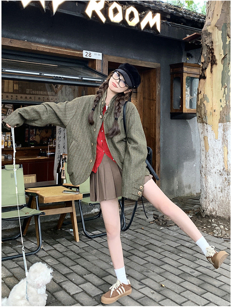 ダブルカフススタンドカラーウールジャケット