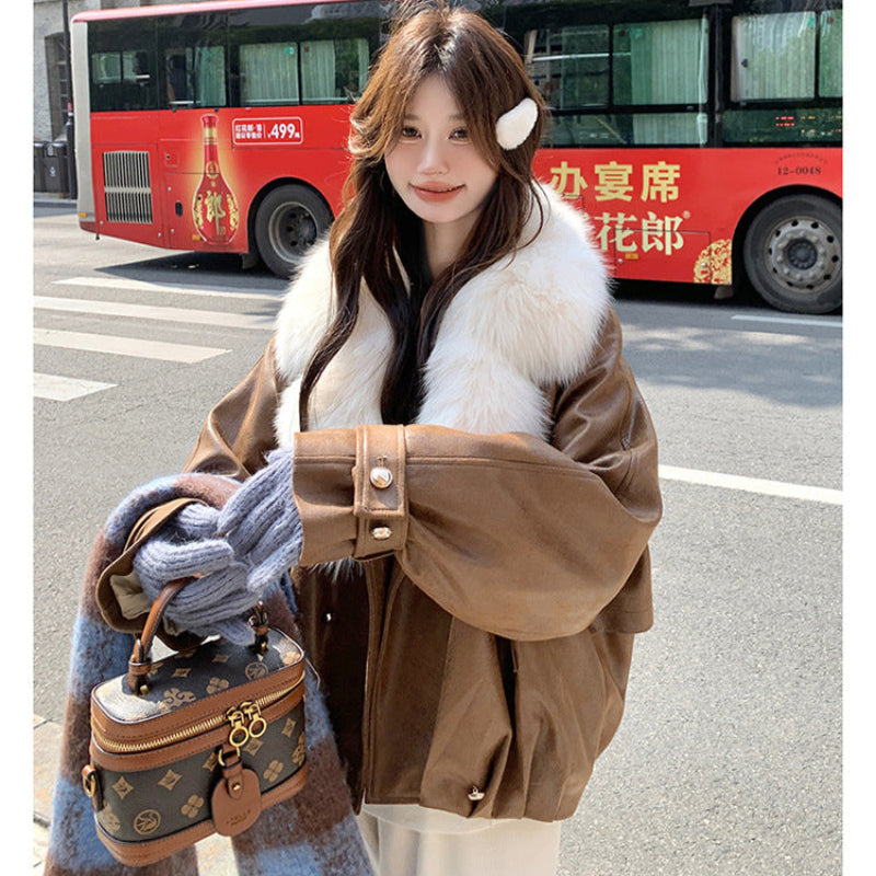 フェイクファーカラーPUジャケット