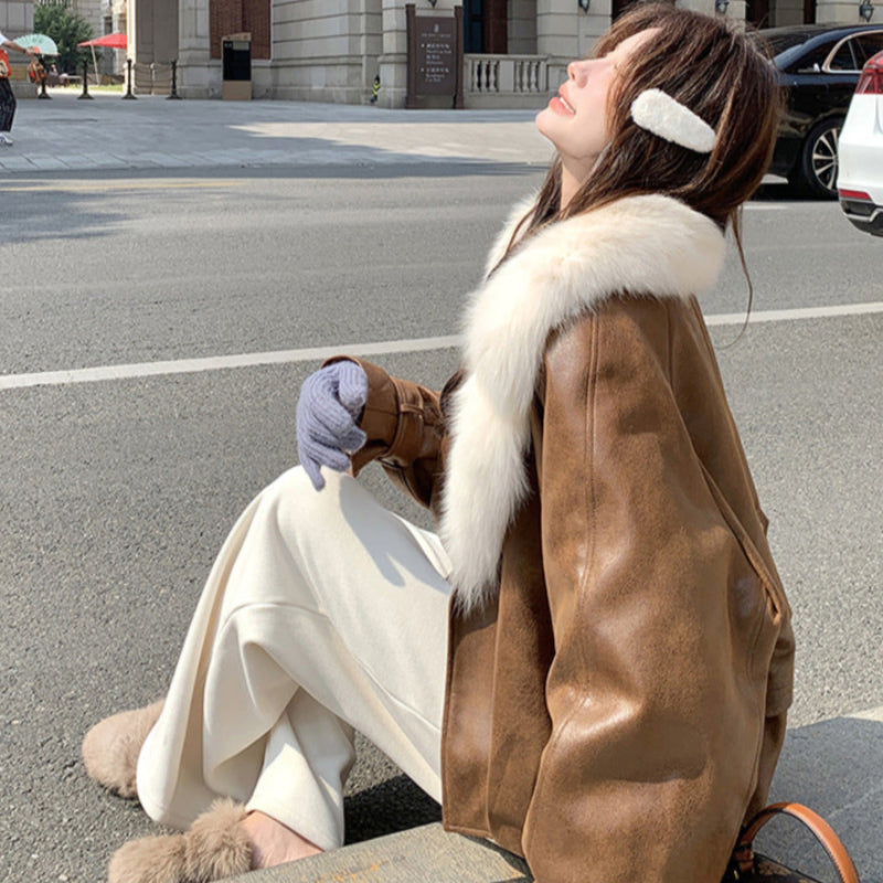 フェイクファーカラーPUジャケット