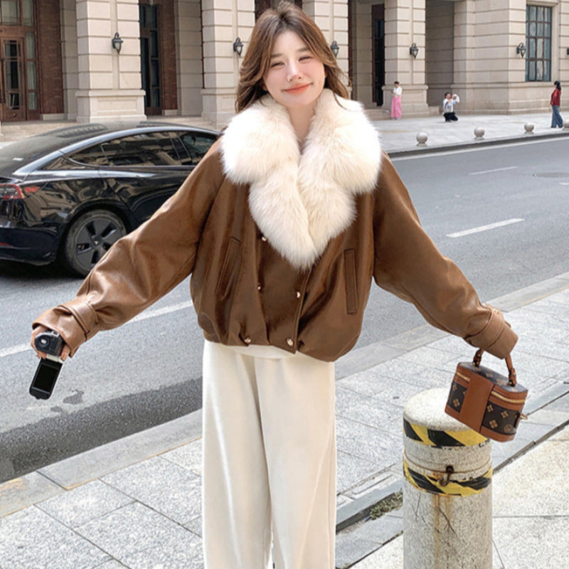 フェイクファーカラーPUジャケット