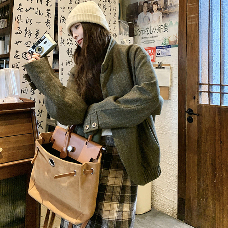 ダブルカフススタンドカラーウールジャケット