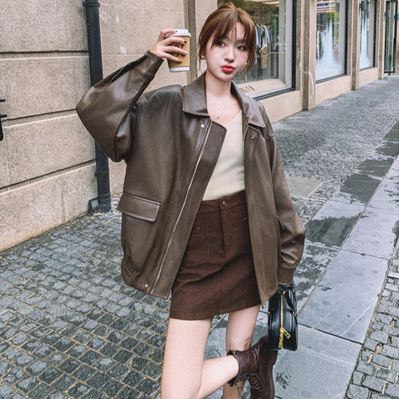 オーバーサイズフェイクレザージャケット(2colors)