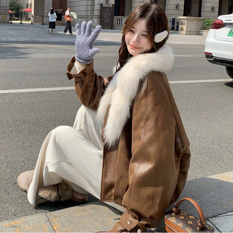 フェイクファーカラーPUジャケット