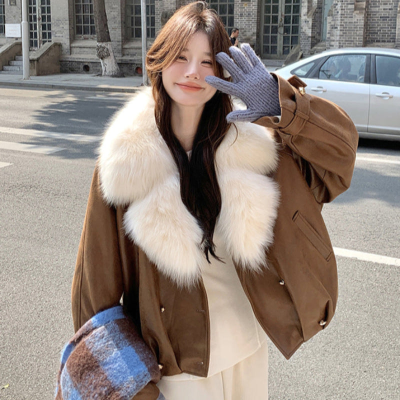 フェイクファーカラーPUジャケット