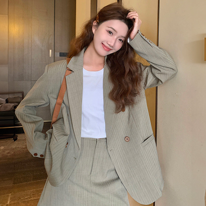 オーバーサイズジャケット×タイトミニスカートセット2colors