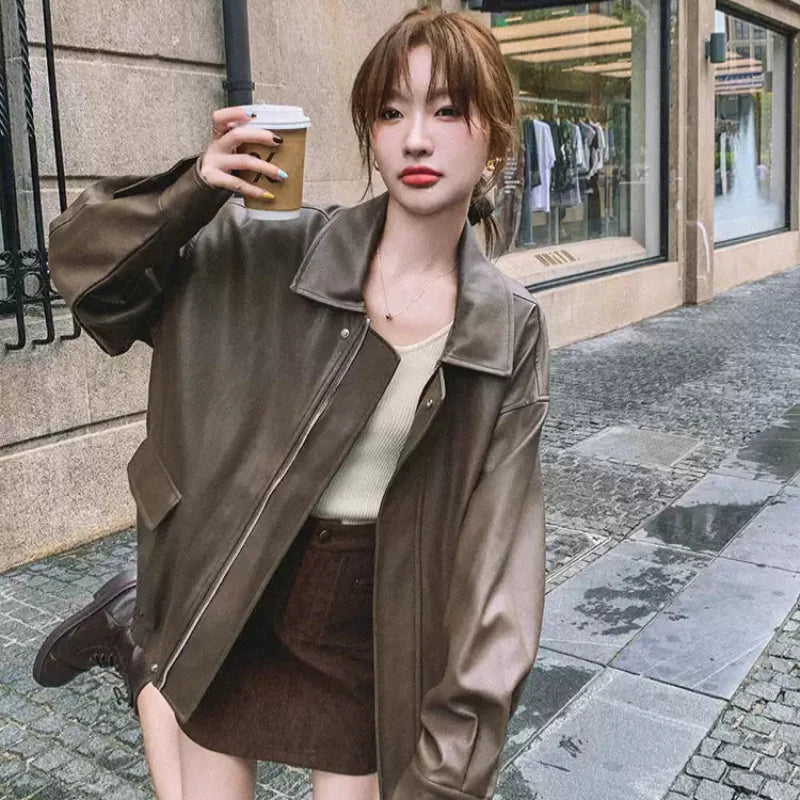 オーバーサイズフェイクレザージャケット(2colors)