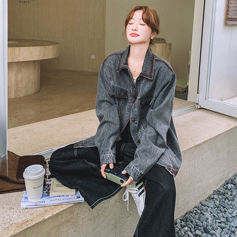 バイカラーグレーデニムジャケット