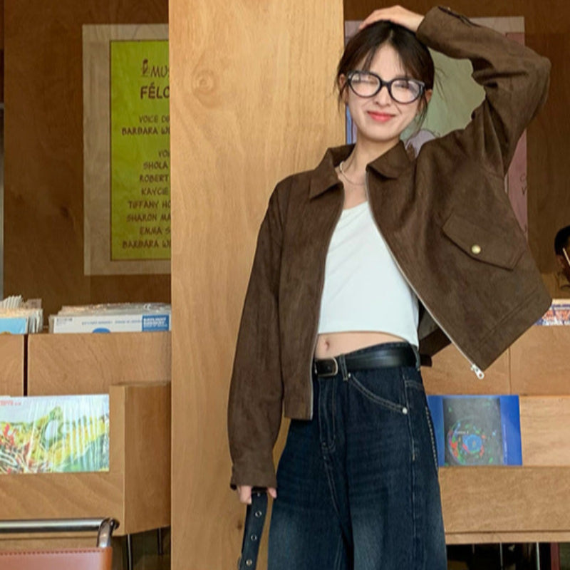 ブラウンフェイクスエードジャケット