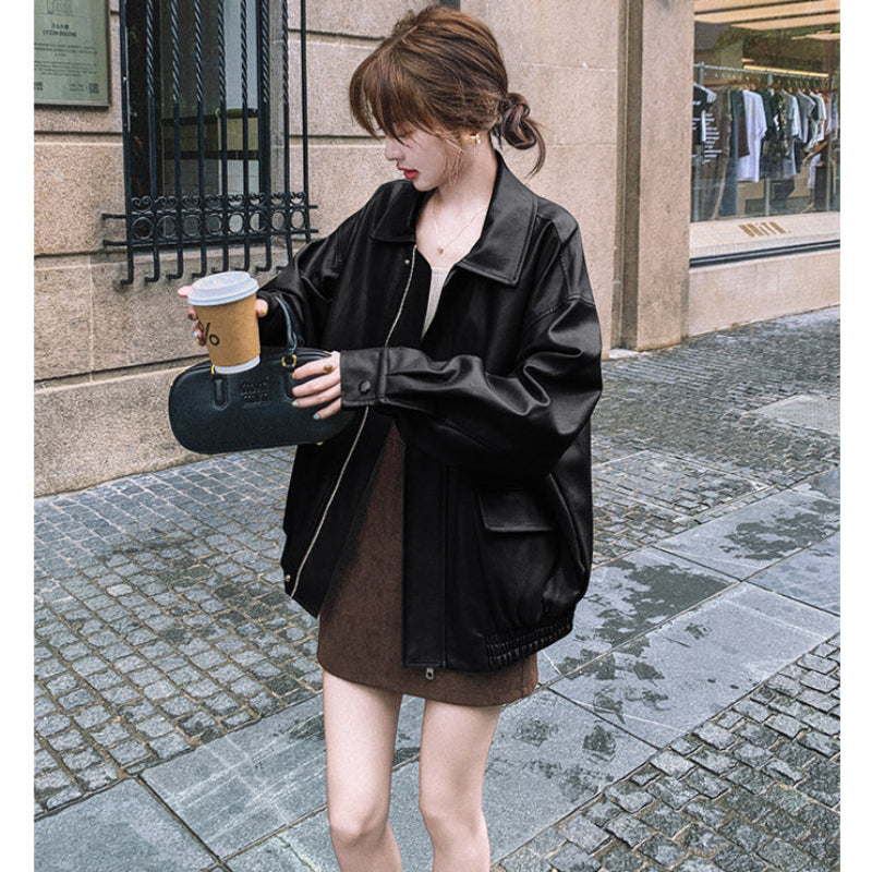 オーバーサイズフェイクレザージャケット(2colors)