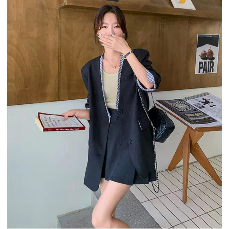 チェックデザイングレージャケット×スカートスーツ