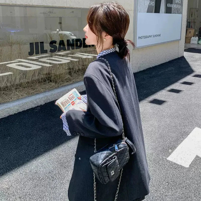 チェックデザイングレージャケット×スカートスーツ