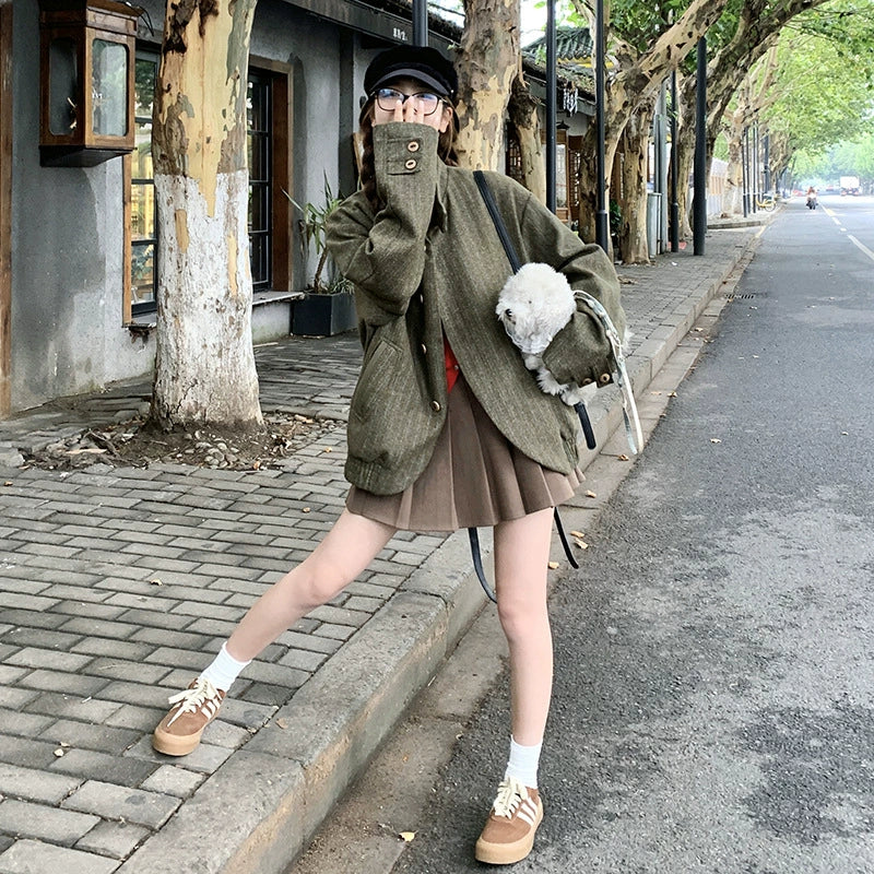 ダブルカフススタンドカラーウールジャケット