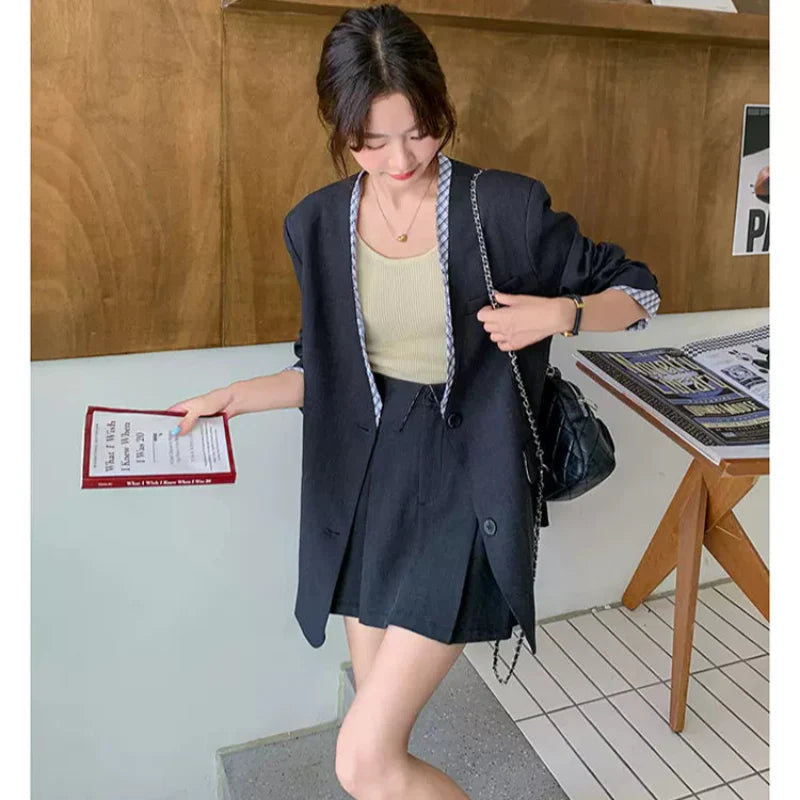 チェックデザイングレージャケット×スカートスーツ