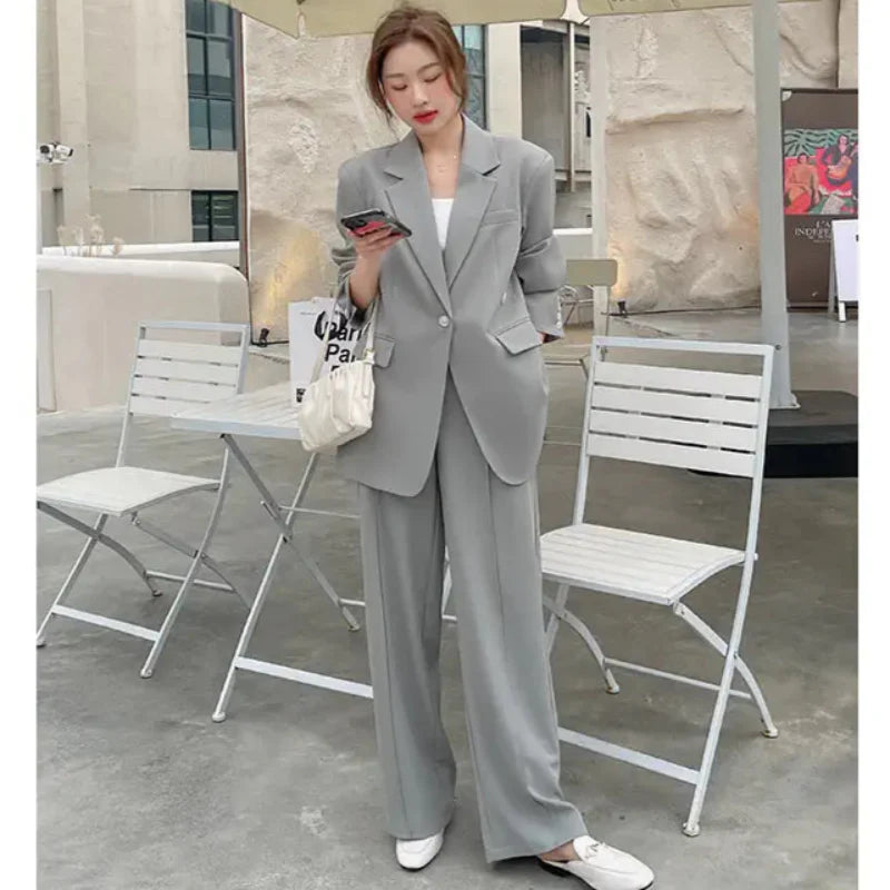 ソフトグレーワイドレッグパンツスーツ