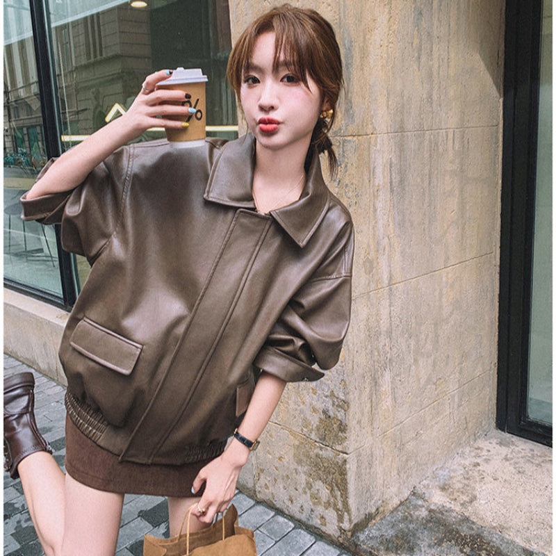 オーバーサイズフェイクレザージャケット(2colors)