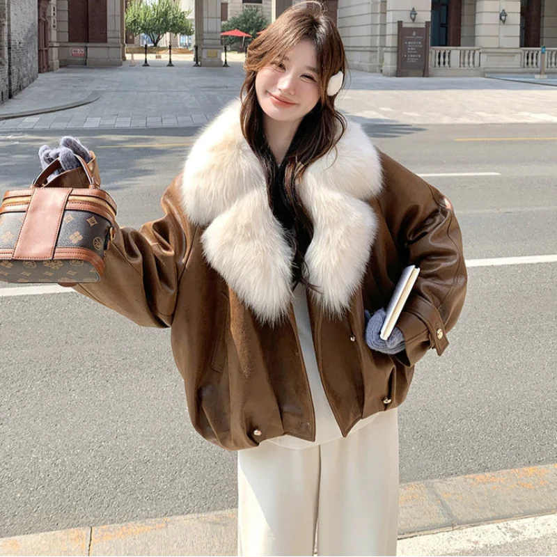 フェイクファーカラーPUジャケット