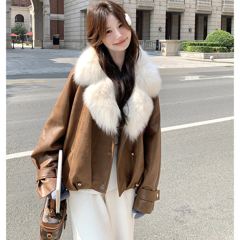 フェイクファーカラーPUジャケット