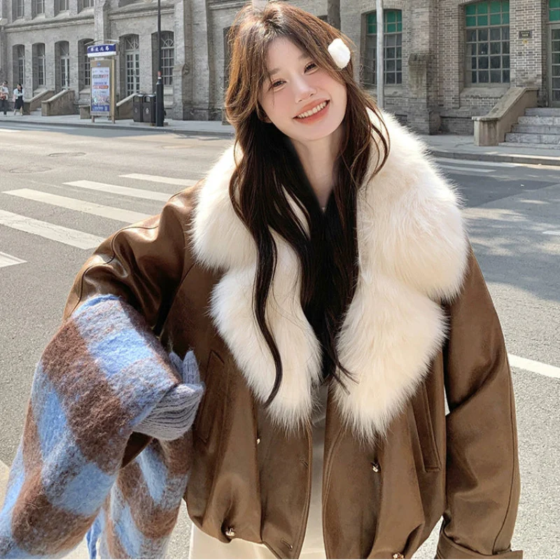 フェイクファーカラーPUジャケット