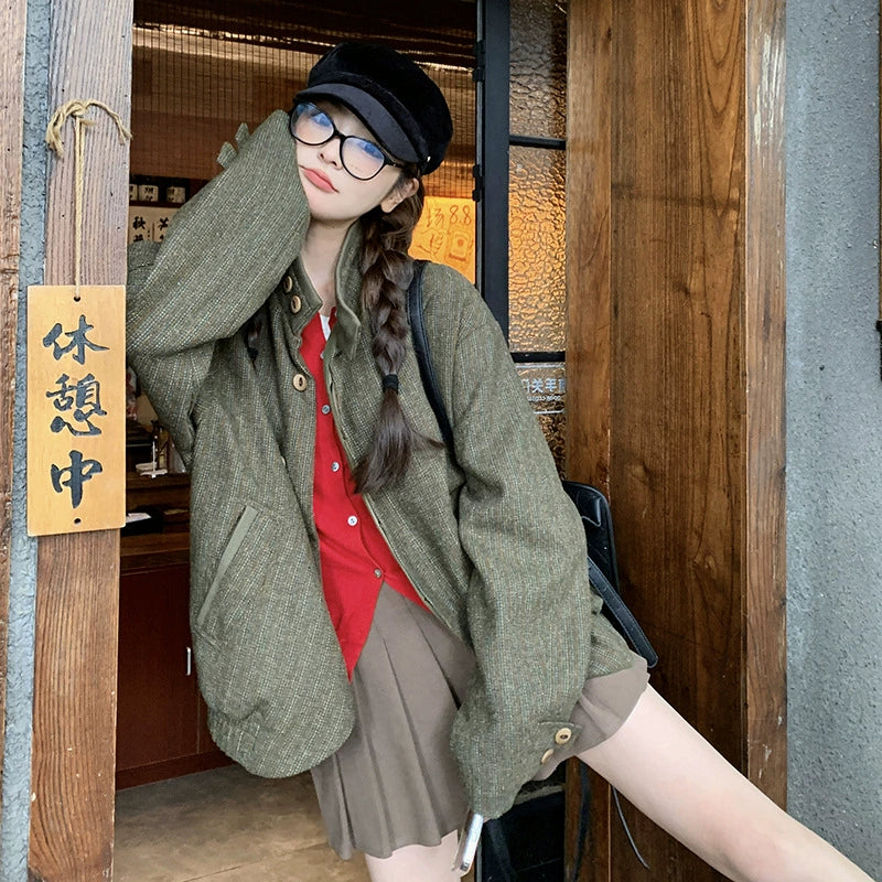 ダブルカフススタンドカラーウールジャケット