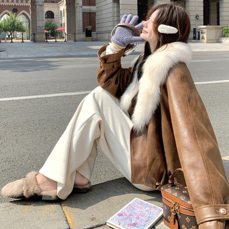 フェイクファーカラーPUジャケット