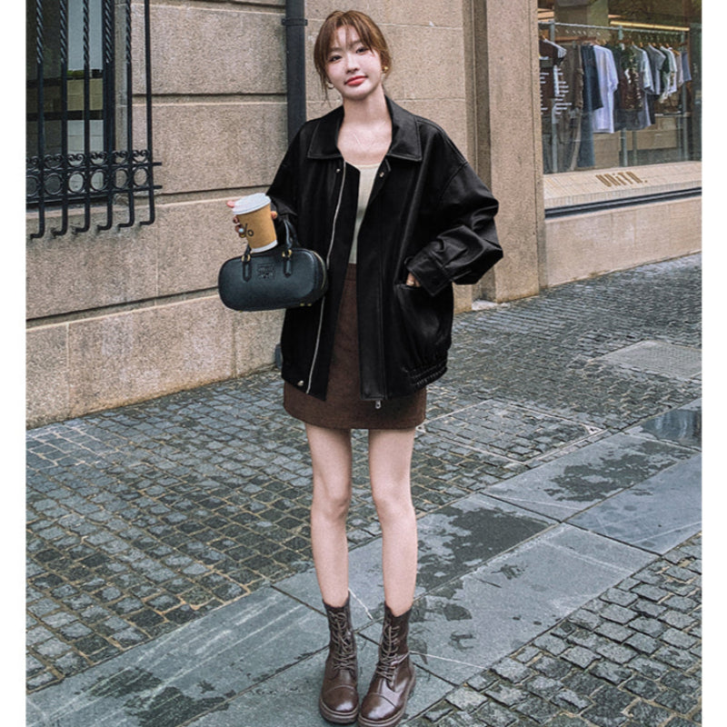 オーバーサイズフェイクレザージャケット(2colors)