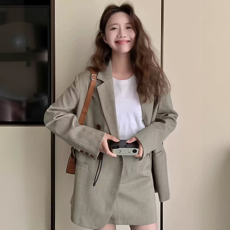 オーバーサイズジャケット×タイトミニスカートセット2colors