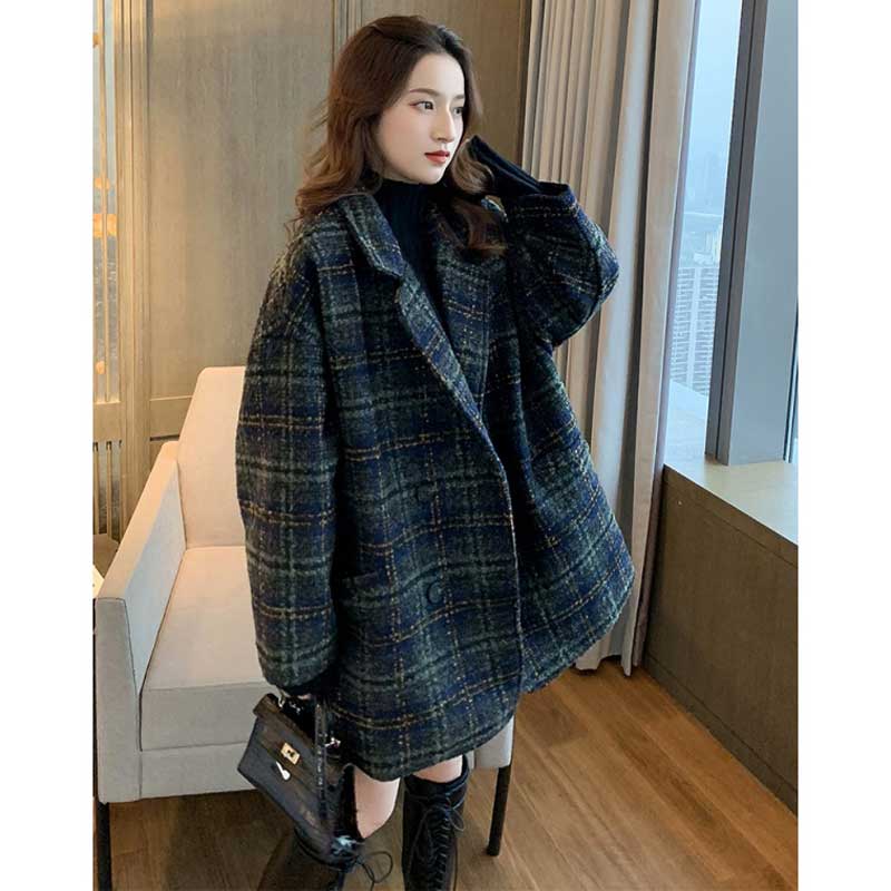 ダブルブレストチェック柄コート(2colors)