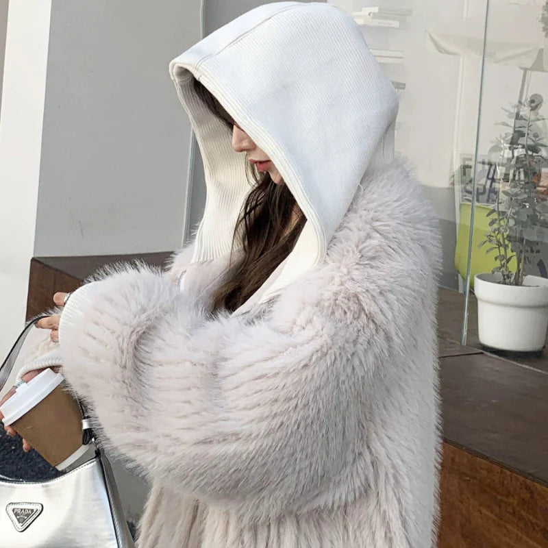 ニットフード付きファージャケット