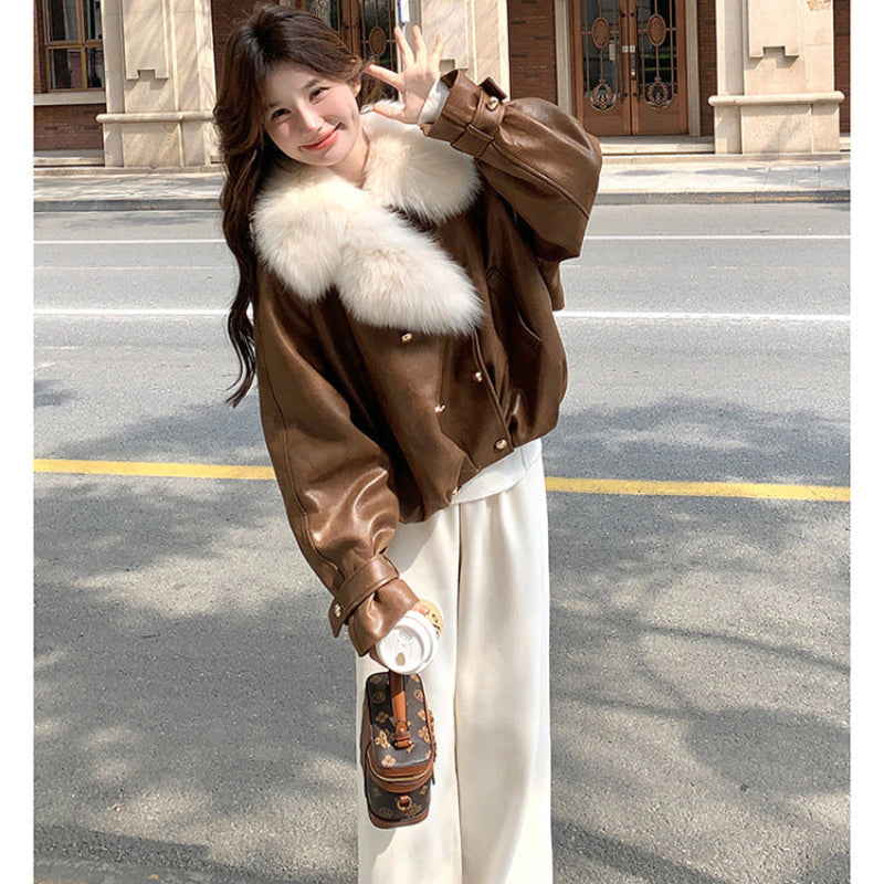 フェイクファーカラーPUジャケット